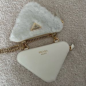 Prada, Bags, Prada Shearlingsaffiano Leather Mini Pouch